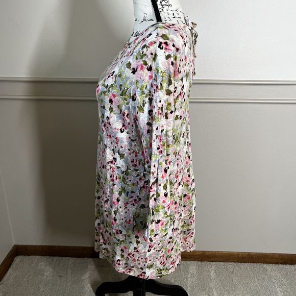 J Jill Love Linen 100% Linen Blouse Pink Green Watercolor Floral Shirt Sz Small - Picture 6 of 14